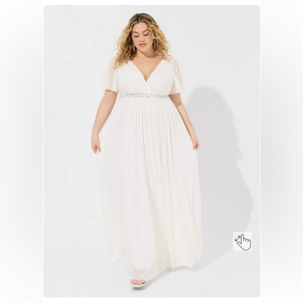 NWT Torrid Maxi Mesh Empire Beaded Waist White Gown
